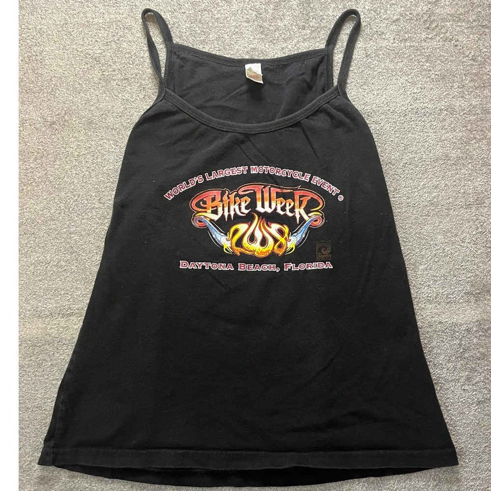 Vintage 2008 Daytona Beach Bike Week Anvil Cami Tank Top Black Large